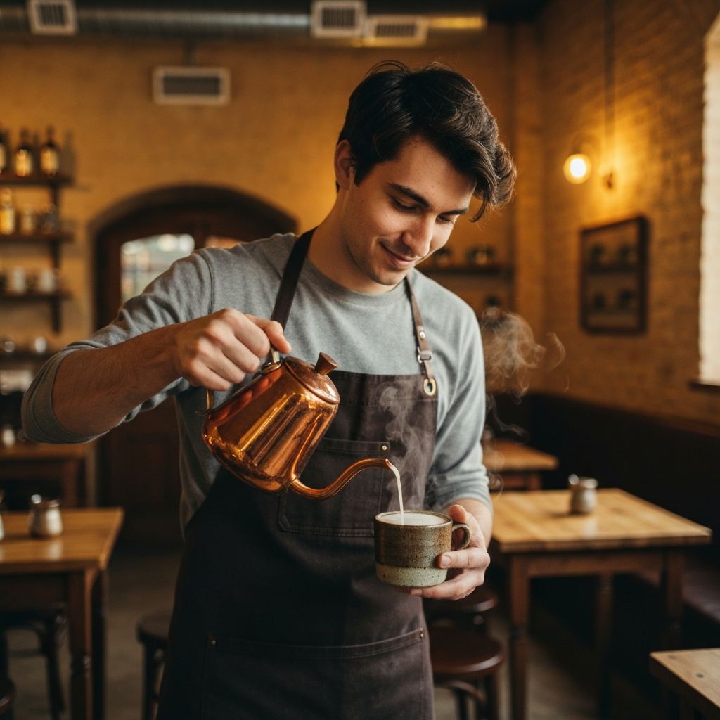 A barista carefully preparing artisan coffee